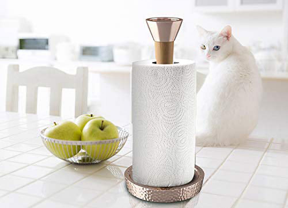 nu steel Hammered Copper base Wood Standing Paper Towel Holder - Weighted Base for Standard paper towel holder wall mount TG-KPTH-17CH