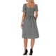 thumbnail image 3 of Vestido Gingham con fruncido Inspire Chic para mujer, escote cuadrado, con abertura lateral, vestido de cuadros casual, color negro, 3 of 6