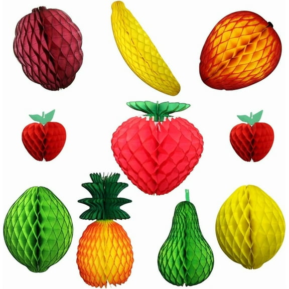 Devra Party 10-Piece Assorted Large Honeycomb Tissue Paper Fruit Decorations