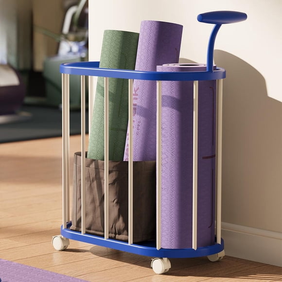 Feltree Multi-Functional Sports Equipment Storage Cart with 360° Swivel Wheels for Yoga Mats, Basketballs, and Badminton Rackets