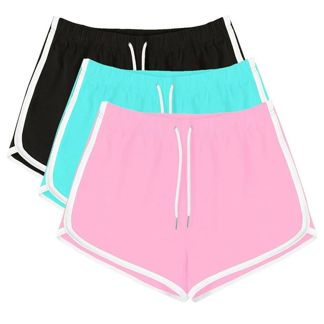 Yanlir 3PCS Active Shorts for Womens Summer Casual Shorts Quick Dry Running Sports Yoga Shorts Workout Stretchy Workout Shorts with Drawstring(Black#2,M)