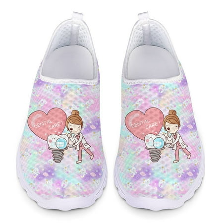 

Cartoon Nurse Dental Print Summer Loafers Women Casual Shoes Slip On Mesh Footwear Breathable Fitness Ladies Flats Woman Sneaker