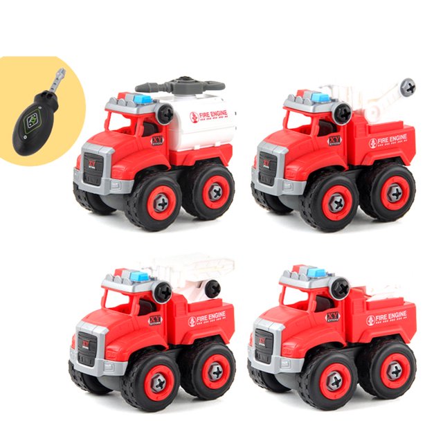 4Pcs Hands-on Ability Plastic Cement DIY Detachable Engineering Vehicle Police Car for Children