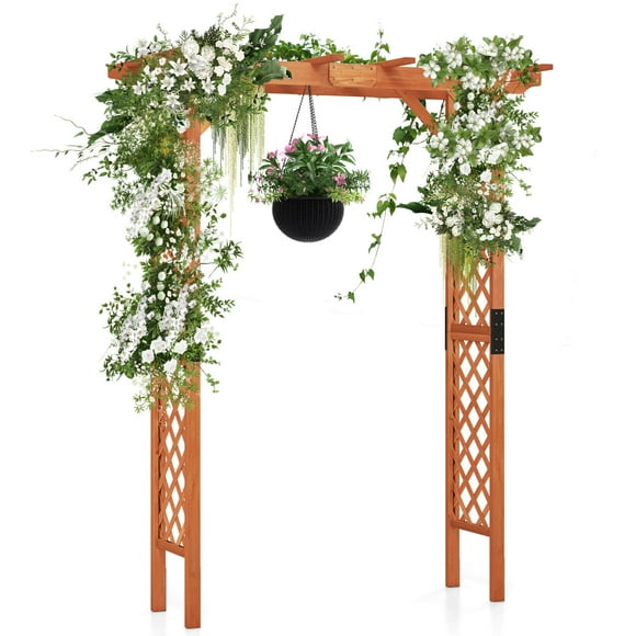 Costway Arbor Over 7FT High Wooden Garden Arch Trellis Pergola Outdoor Patio Plant