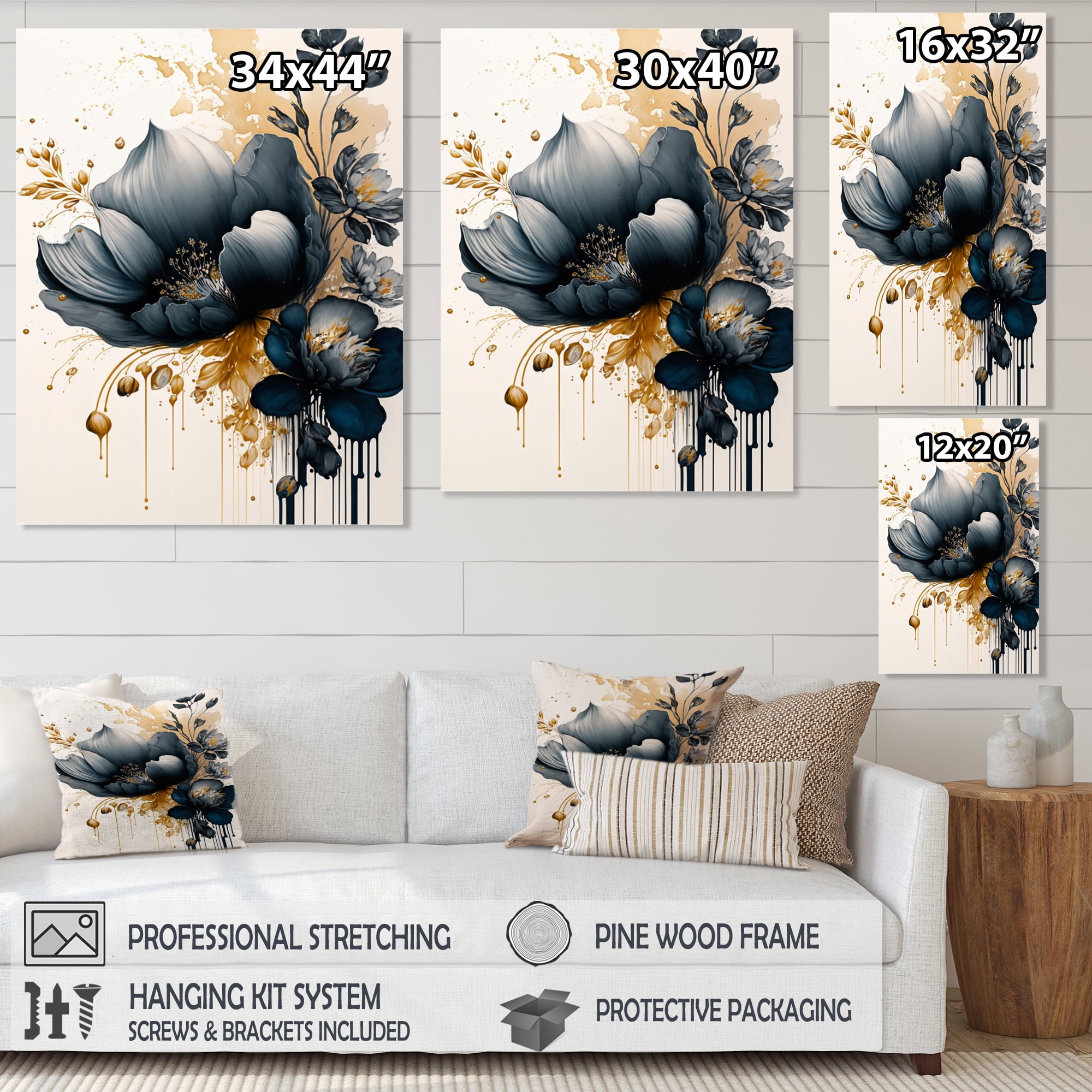 Designart Blue And Gold Crocus Bunch I Canvas Wall Art