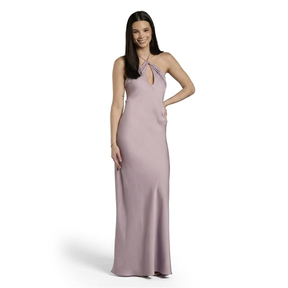 David’s Bridal, The Edit by DB Studio Women's Formal Teardrop Keyhole Halter Sheath Dress, Full Length, Charmeuse