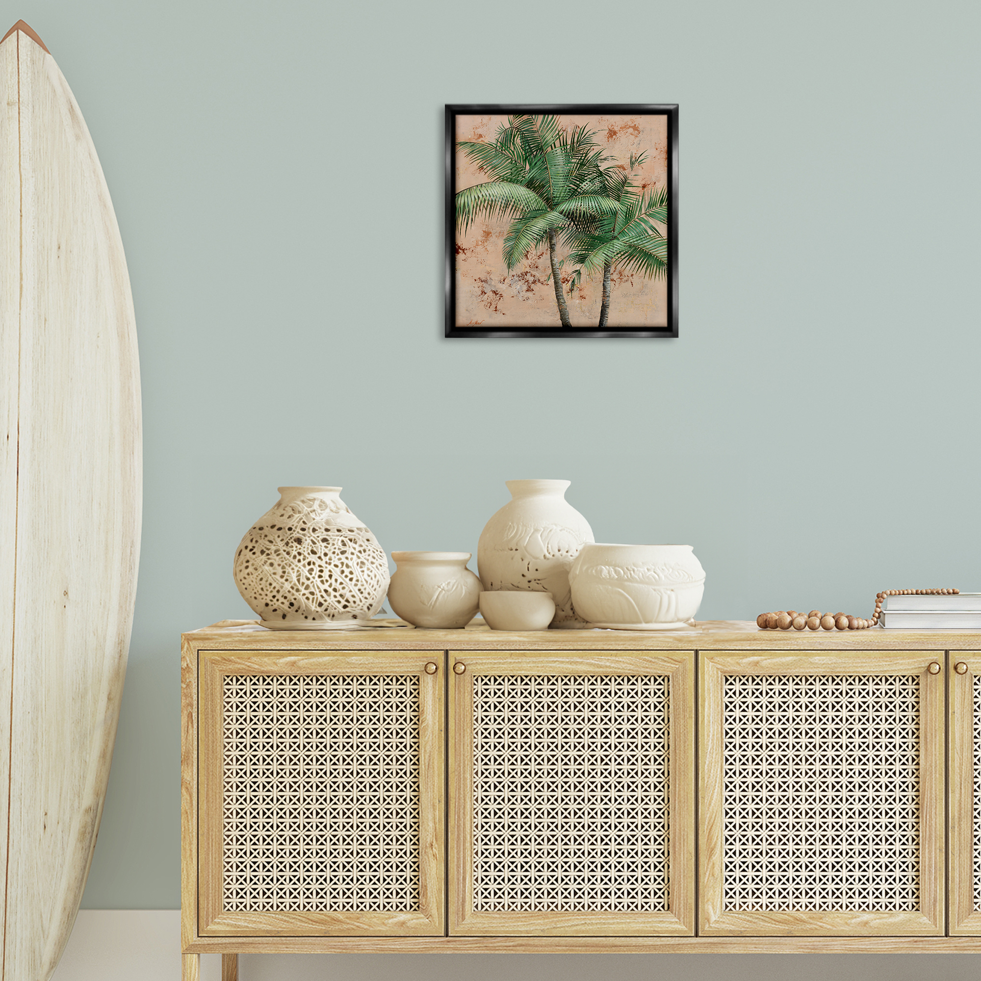 Stupell Industries Leafy Palm Fronds Botanical & Floral Painting Black Floater Framed Canvas Art Print Wall Art, 18 x 18
