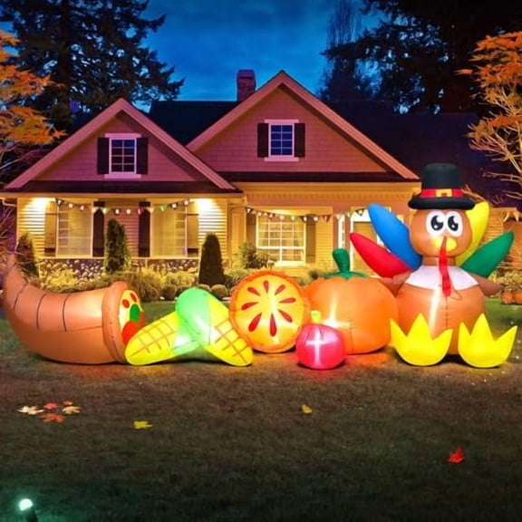 10FT Thanksgiving Inflatables Decorations Blow Up Turkey Corn Vegetables with LED Lights for Fall Autumns Happy Thanksgiving Festival Outside Indoor Outdoor Lawn Holiday Décor Harvest