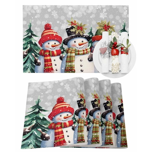 Christmas Hat Placemats Set of 1 Snowman Scarf Snowflake Heat Insulation Washable Place Mats, Rustic Non-Slip Table Mats for Dining Table Party Kitchen Decor,13x19 Inch