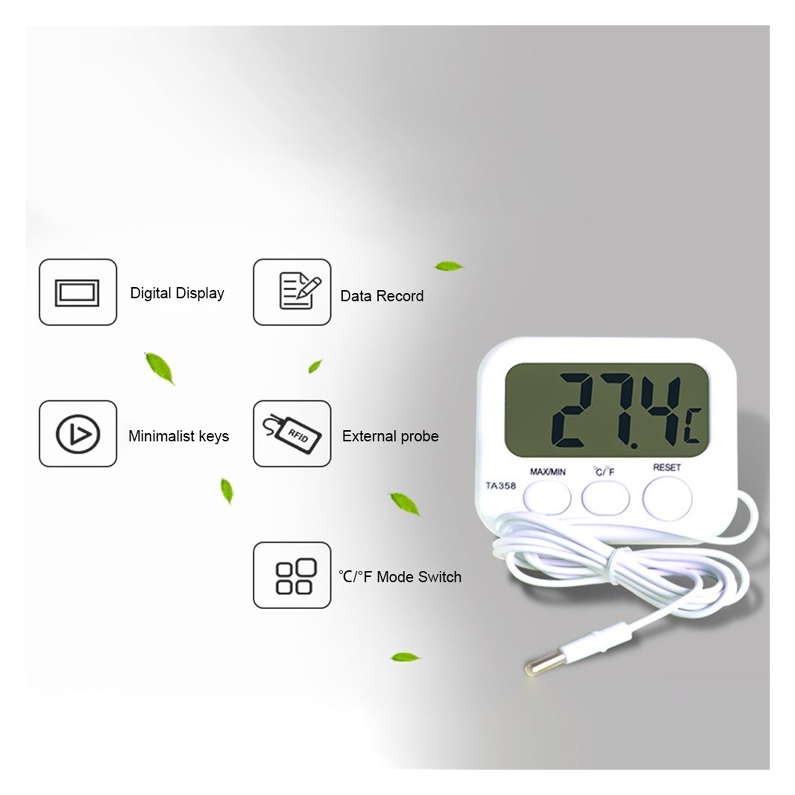 Electronic Digital Display with Probe Thermometer Wire Sensor Temperature Humidity Meter ,Fast Response