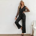 thumbnail image 4 of Elegant Metallic Long Sleeve V-Neck Bodycon Jumpsuit with Lace & Sequin Details – Formal Evening Party Pantsuit, 4 of 6