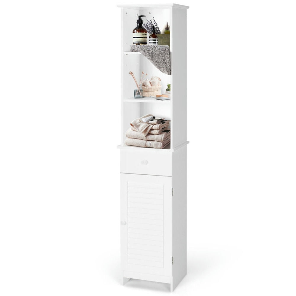 Finihen Bathroom Storage Cabinet, Bathroom Floor Cabinet, Bathroom Tall Freestanding Storage Cabinet with Open Shelves and Drawer, for Bathroom, Living Room, Bedroom, Kitchen, White Finihen Bathroom Storage Cabinet, Bathroom Floor Cabinet, Bathroom Tall Freestanding Storage Cabinet with Open Shelves and Drawer, for Bathroom, Living Room, Bedroom, Kitchen, White