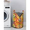 thumbnail image 3 of Colorful Laundry Bag, Pattern with 3D Vibrant Colored Ring Shapes on Grunge Striped Rainbow Background, Basket with Handles Drawstring Closure for Laundromats, 13" x 19", Multicolor, by Ambesonne, 3 of 4