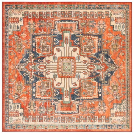 SAFAVIEH Journey Abram Medallion Area Rug, Rust/Navy, 6'7" x 6'7" Square