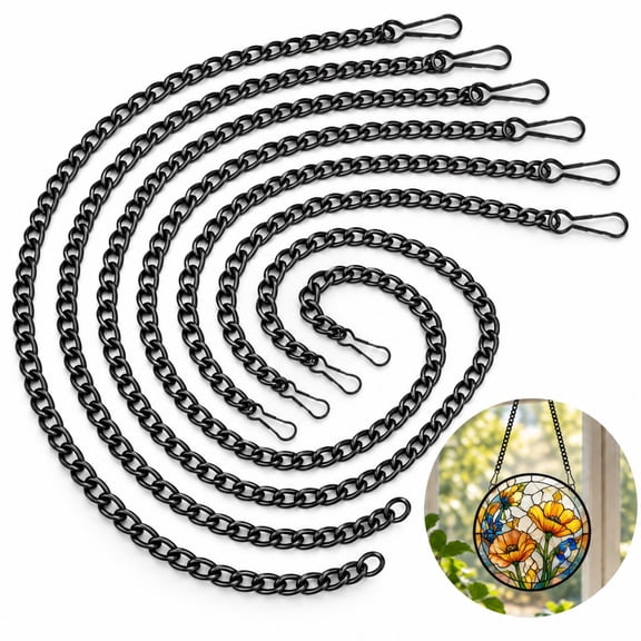 6Pcs Stained Glass Window Hanging Chain 19.7 Inch, Metal Hanging Rope, Decorative Display Chain for Sunshine Catchers, Picture Frames, Window Panel Ornaments, Black