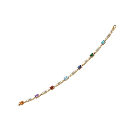 Family Jewelry Personalized Mother's 14kt Gold over Sterling Silver Name & Oval Birthstone Bracelet with CZ Accents