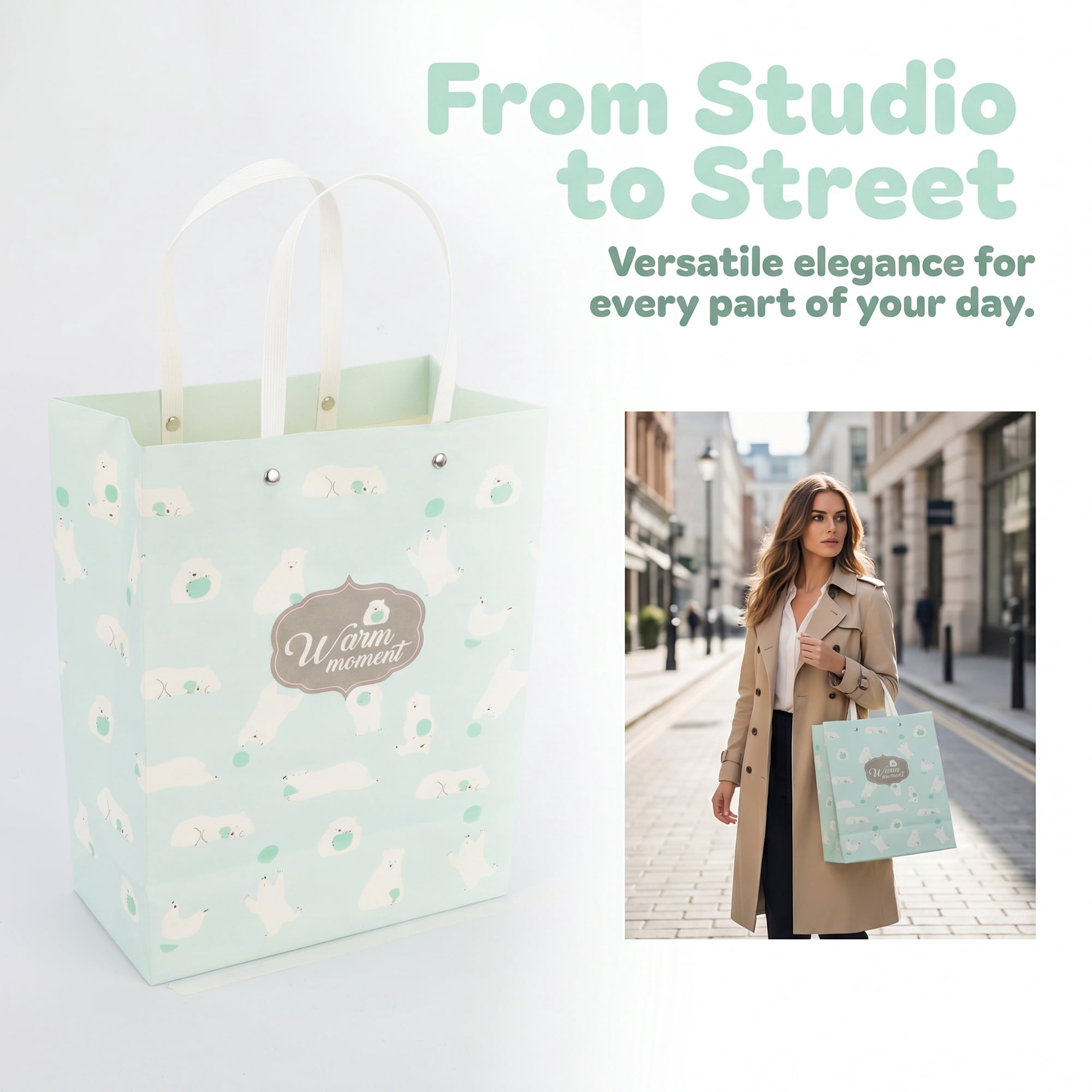Unique Bargains Thick and Sturdy Gift Bags with High Weight Capacity Green 8.5"x 4.3"x 11"