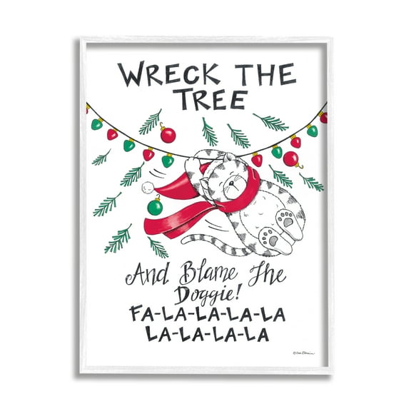 Stupell Industries Funny Pet Christmas Song Holiday Painting White Framed Art Print Wall Art, 16 x 20
