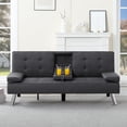 thumbnail image 4 of Gewnee 65.35" Futon Sofa Bed Sleeper with Drop Down Middle Back & 2 Cup Holders,5 Adjustable Positions,Storage Side Pocket,Suitable for Home,Office and Guest Room.Dark Grey, 4 of 18