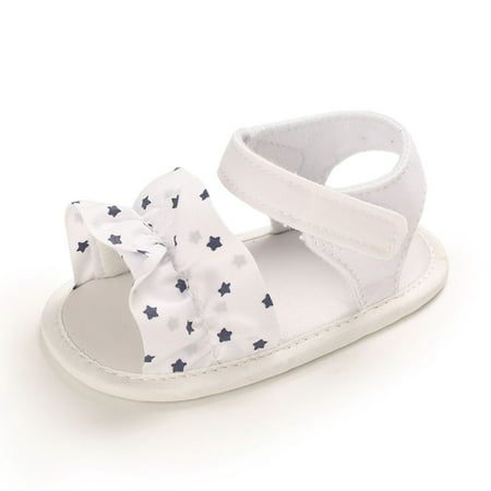 

EHTMSAK Newborn Infant Girls Non-Slip Polka Dot First Walkers Shoes Slippers Baby Toddler Summer Soft Sole Ruffle Sandals White 0-18M 11
