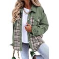 thumbnail image 1 of SHAR Women's denim jacket, long sleeve plaid button down shirt jacket, 1 of 5