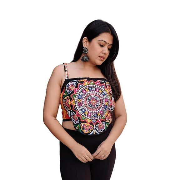 ZARKLE Navratri Special Tradiotional Pure Cotton Embroidered Rajasthani Kutchi Work Blouse for Women