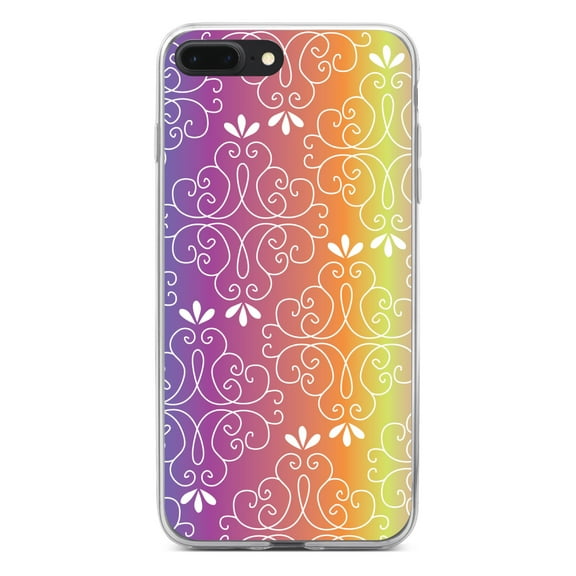 DistinctInk Clear Shockproof Hybrid Case for iPhone 7 PLUS / 8 PLUS (5.5" Screen) - TPU Bumper, Acrylic Back, Tempered Glass Screen Protector - Blue Purple Orange Yellow Pink Gradient