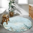 thumbnail image 4 of 3ft Round Rug, Blue Coastal Non-Skid Rubber Backing Large Area Rugs - Living Room Bedroom Home Office, Beach Nautical Anchor Starfish Botanical Indoor Floor Mat Carpets Washable Rug, 4 of 9