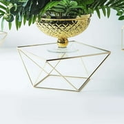 Efavormart Gold Metal Geometric Cake Stand Display Centerpiece Pedestal Riser with Square Glass Top - 14