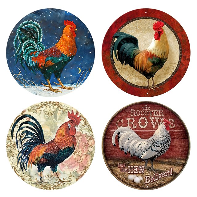 Letrero Lata Pollo Metal Retro Pintura Hierro Rectangular Pared 30x30cm 4 Uds.