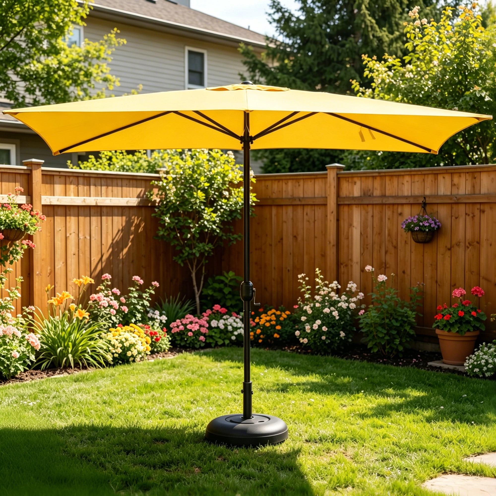 Kool 10x6.5ft Rectangular Patio Umbrella with Crank Handle, Outdoor Market Umbrella with 6 Sturdy Umbrella Ribs, Waterproof, Yellow