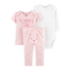 Child of Mine by Carter's Baby Girl Outfit Long Sleeve, Bodysuit, T-Shirt & Pants, 3-Piece