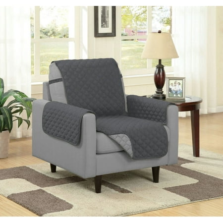 Quilted Couch Protector Linen Store Quilted Reversible Microfiber Pet Dog Couch Furniture Protector Cover With Strap, Chair, Gray/Charcoal ()