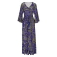 thumbnail image 4 of LOVZFMLL Mode Femmes Col en V Imprimé Manches 3/4 Patchwork Robe Longue Décontractée Violet P, 4 of 6