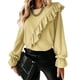 thumbnail image 5 of Guardurnaity Blusa de mujer de Color sólido de estilo informal, camisa ajustada para niña, fiesta, banquete, manga larga, cuello redondo, ropa Amarillo 2piezas, 5 of 6