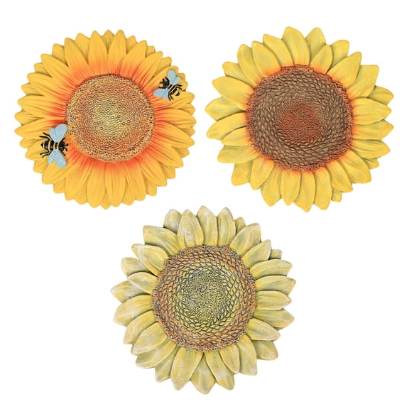 3 - Pack Sunflower Stepping Stones, Garden Decorative Pathway Stones with Bee Accents for Yard, Lawn (9 Inch)