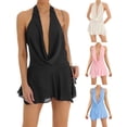 thumbnail image 3 of POINTERTECK Robe Courte Sexy Sans Manches Dos Nu en Maille Transparente Col en V Couleur Unie Mini Robe de Soirée Club, 3 of 6
