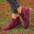 thumbnail image 3 of Rokment Dress Ankle Boots for Women Trendy Fall Winter Suede Pointed Toe Chunky Low Heel Women's Short Booties with Side Zipper Wine Size 8.5, 3 of 6