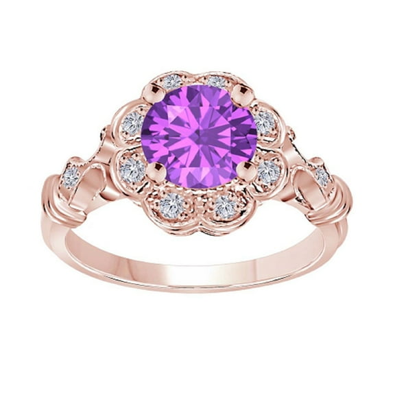 Mauli Jewels Women's 1 Carat Amethyst and Halo Diamond Engagement Ring in 10K Rose Gold