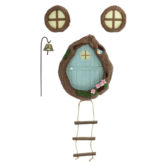 Kit de puerta de resina para jardín de hadas con ventanas luminosas que brillan en la oscuridad. Adornos de puerta en miniatura para decoración de jardín, accesorios para terrarios, decoración de
