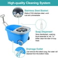 thumbnail image 6 of Spin Mop and Bucket with Wringer Set On Wheels, 360° Spinning Mop Bucket System for Floor Cleaning, 3 Microfiber Mop Replacement Head Refills, 61" Stainless Steel Adjustable Handle for Home Blue, 6 of 7