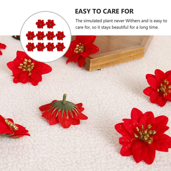 Toyvian 10Pcs Christmas Artificial Flower Red Simulation for Tree Gars and Festive Home Decor
