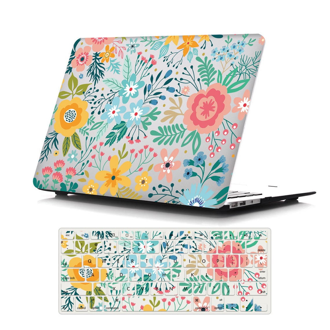 2 in 1 Set Floral Pattern MacBook Pro 13 MacBook Air 13 Case with Keyboard Cover Hard Shell Printed Cover for Different Mac Models