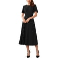thumbnail image 2 of INSPIRE CHIC Women's Ruffle Dress Wedding Guest Crew Neck Short Sleeve Formal Cocktail Midi Dresses M Black, 2 of 4