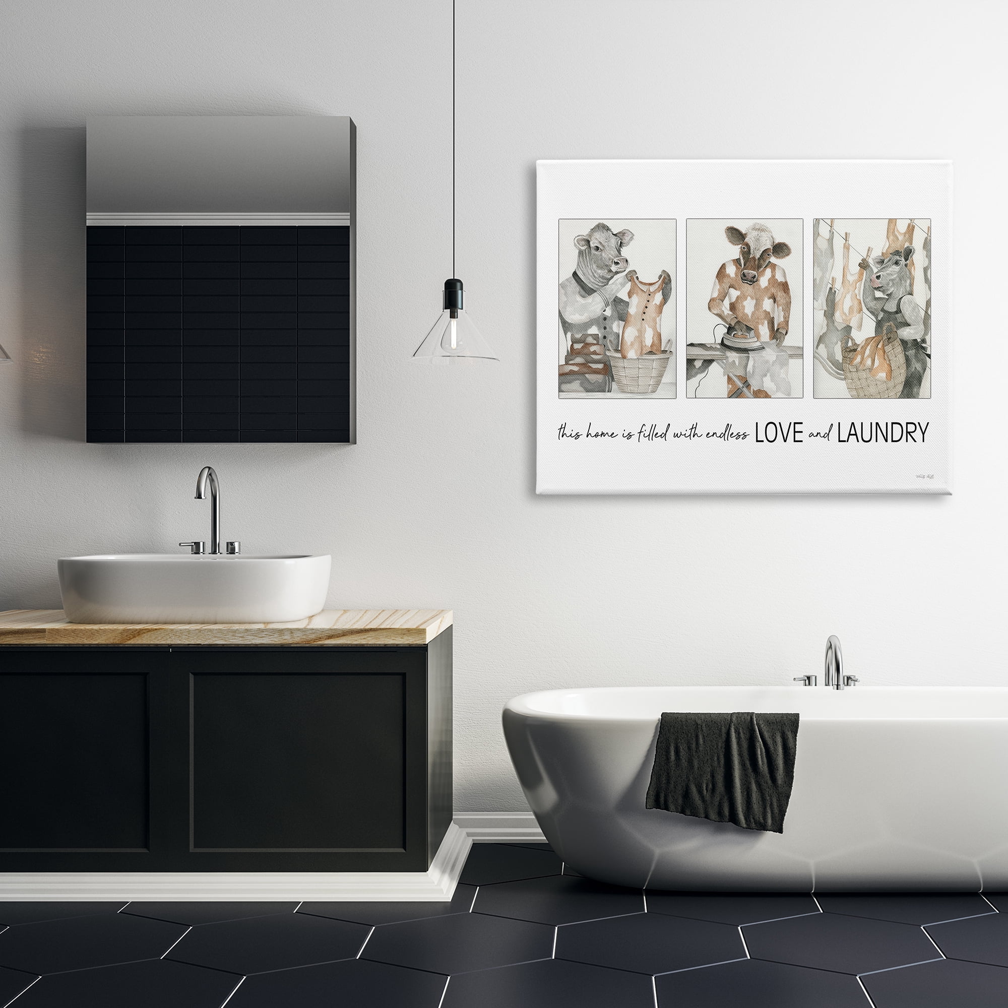 Stupell Industries Love & Laundry Cows Animals & Insects Painting Gallery Wrapped Canvas Print Wall Art, 48 x 36