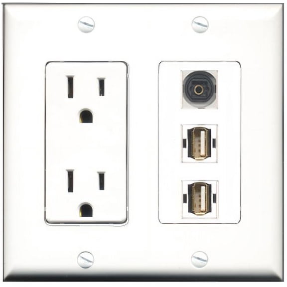 RiteAV - 15 Amp Power Outlet 2 Port USB A-A 1 Port Toslink Decorative Wall Plate