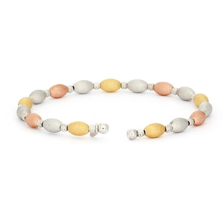 Giuliano Mameli Sterling Silver 14kt Rose and Yellow Gold-Plated Bangle with Rhodium-Plated DC Beads