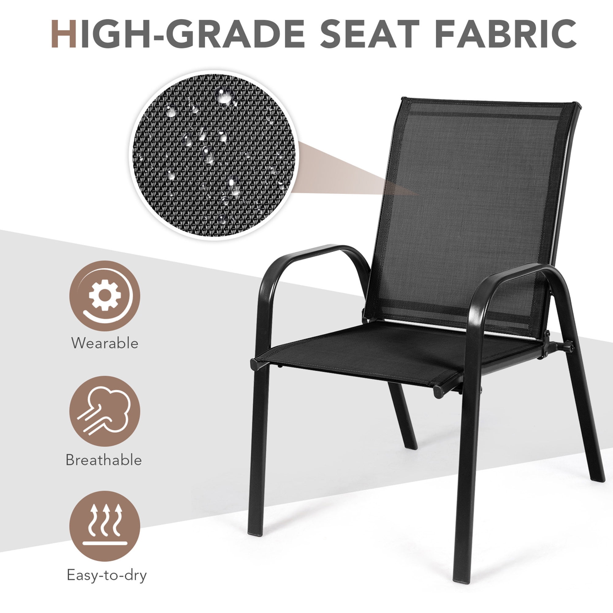Gymax Set of 2 Patio Chairs Dining Chairs w/ Steel Frame Yard Outdoor Black