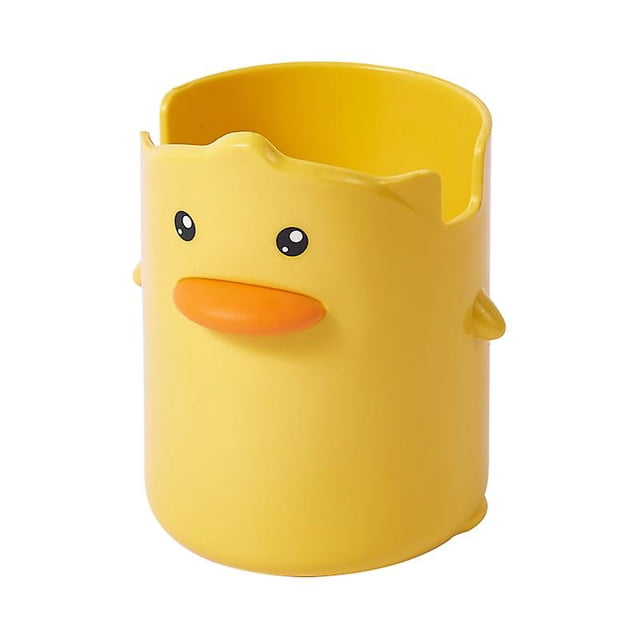 - Portalápices con forma de pato amarillo de dibujos animados, contenedor creativo de papelería para niños, portalápices