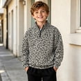 thumbnail image 2 of JAJAHO Kids Boys Leopard Neck Sweatshirt Quarter Zip Pullover Long Sleeve Sweatshirts 2-14Y, 2 of 6